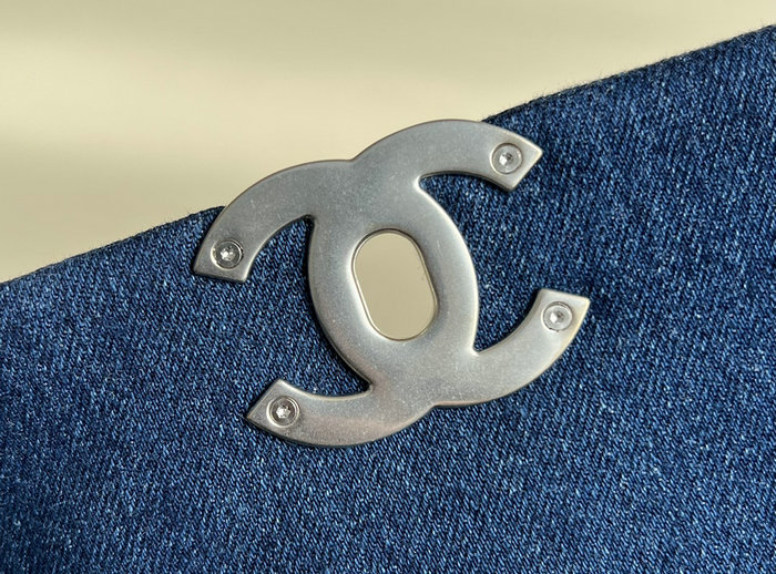 Chanel 19 Lambskin Denim Handbag Dark Blue with Silver AS1160