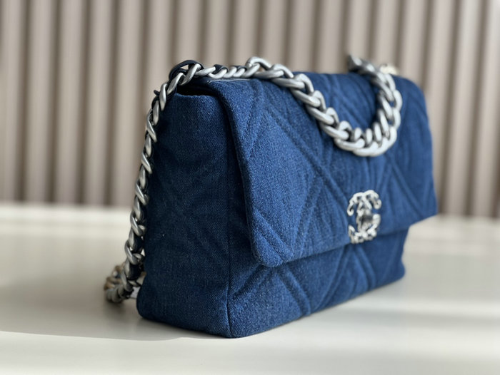 Chanel 19 Lambskin Denim Handbag Dark Blue with Silver AS1161