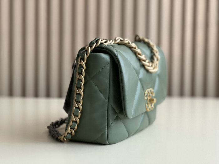 Chanel 19 Lambskin Flap Handbag Dark Green AS1160