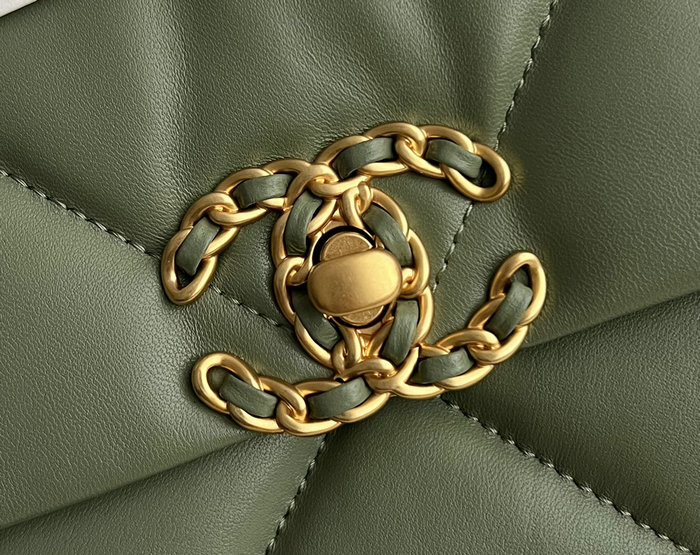 Chanel 19 Lambskin Flap Handbag Dark Green AS1160