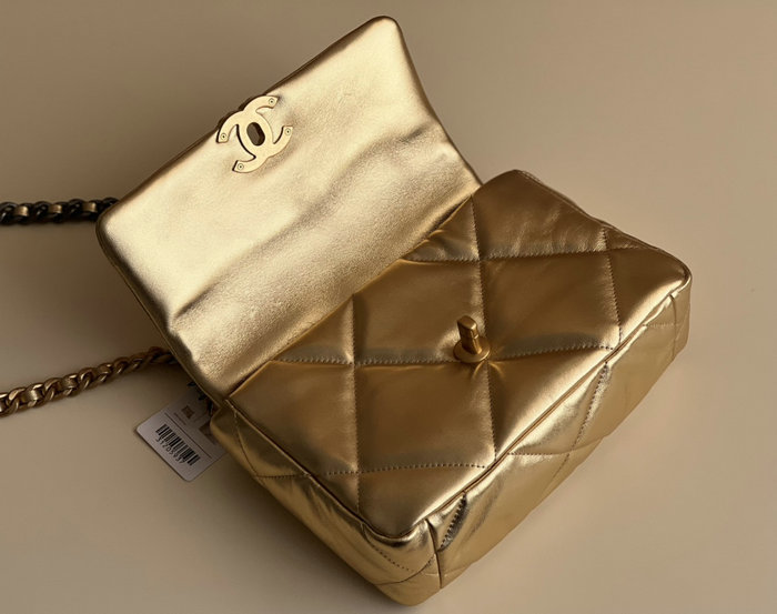 Chanel 19 Lambskin Flap Handbag Gold AS1160