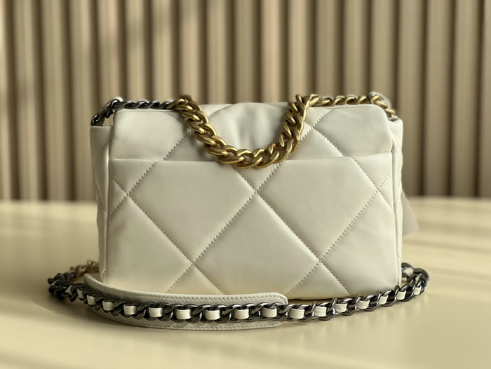Chanel 19 Lambskin Flap Handbag Off-White Gold AS1160