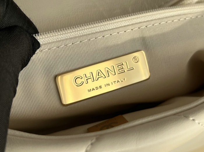 Chanel 19 Lambskin Flap Handbag Off-White Silver AS1160