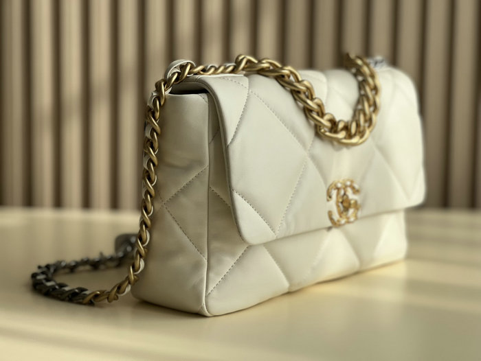 Chanel 19 Lambskin Large Flap Bag Off-White Gold AS1161