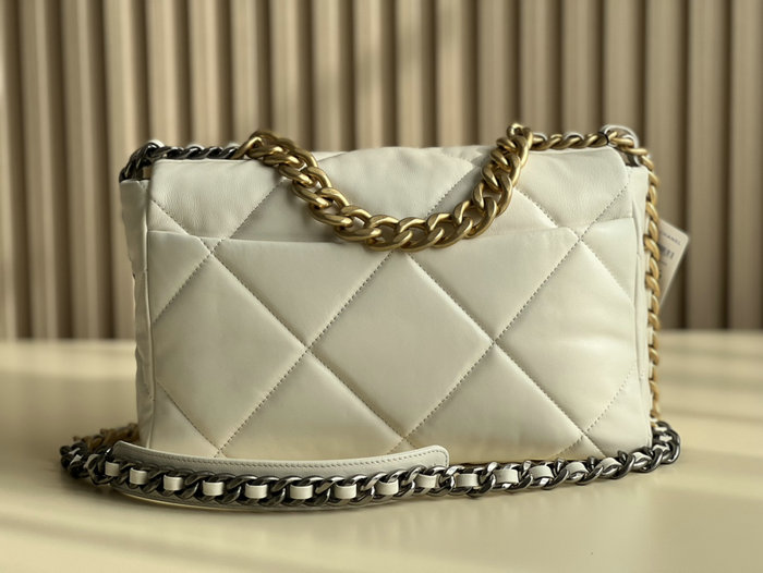 Chanel 19 Lambskin Large Flap Bag Off-White Gold AS1161