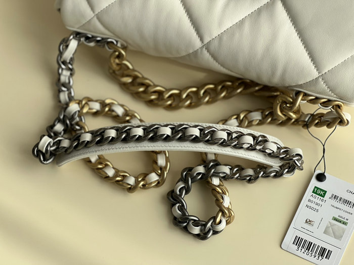 Chanel 19 Lambskin Large Flap Bag Off-White Gold AS1161