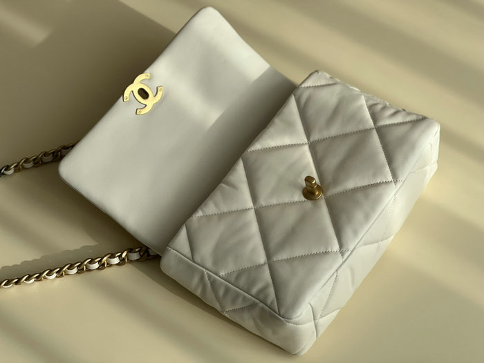 Chanel 19 Lambskin Large Flap Bag Off-White Gold AS1161