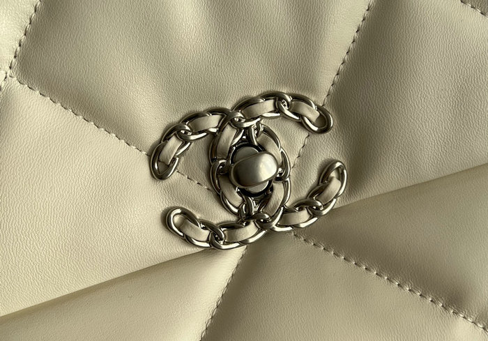 Chanel 19 Lambskin Large Flap Bag Off-White Silver AS1161