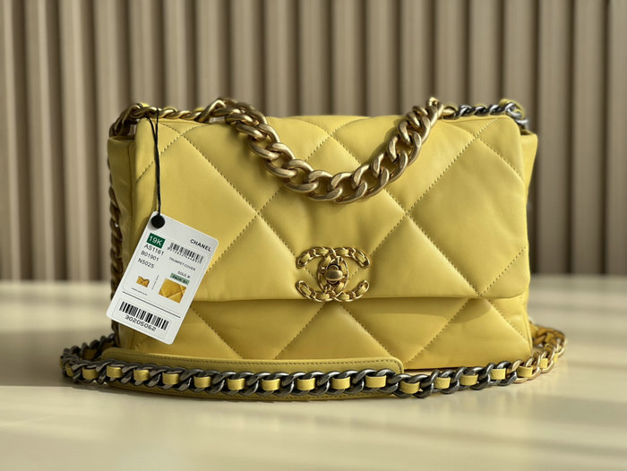 Chanel 19 Lambskin Large Flap Bag Yellow AS1161