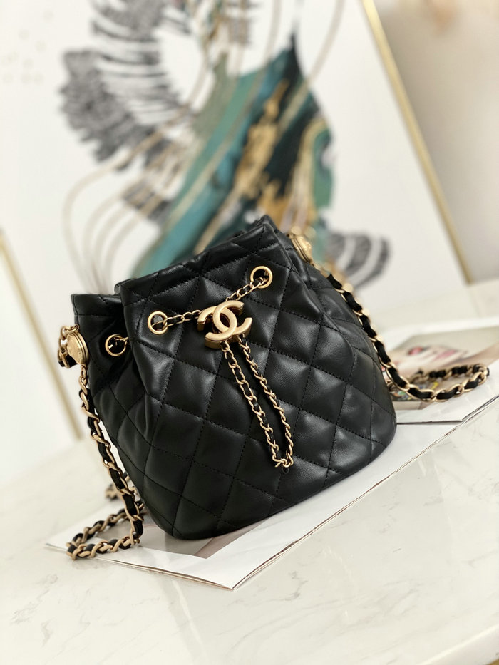 Chanel Lambskin Bucket Bag Black AS2057