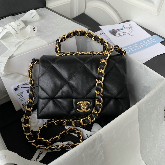 Chanel Lambskin Flap Shoulder Bag Black AS3499
