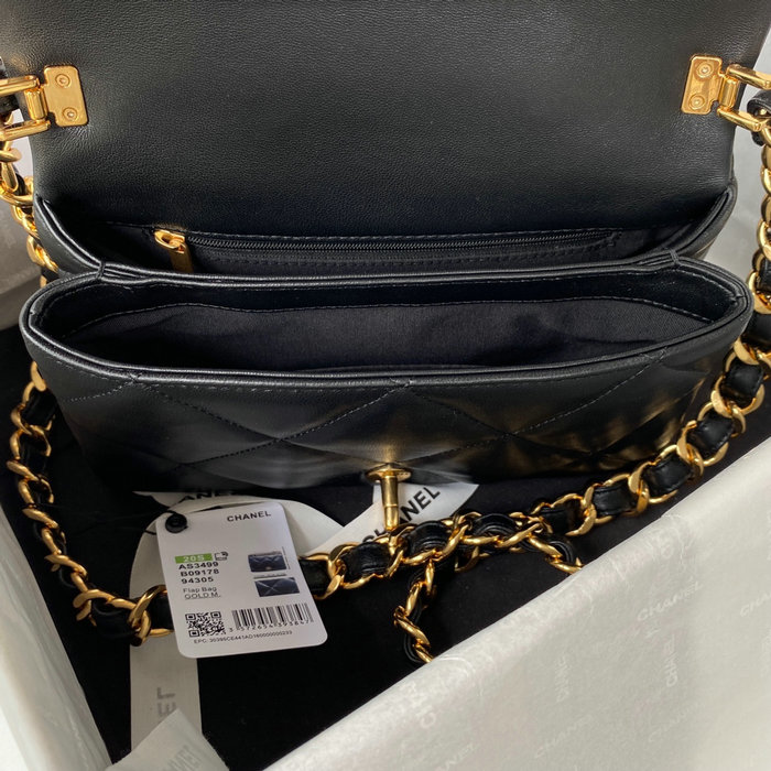Chanel Lambskin Flap Shoulder Bag Black AS3499