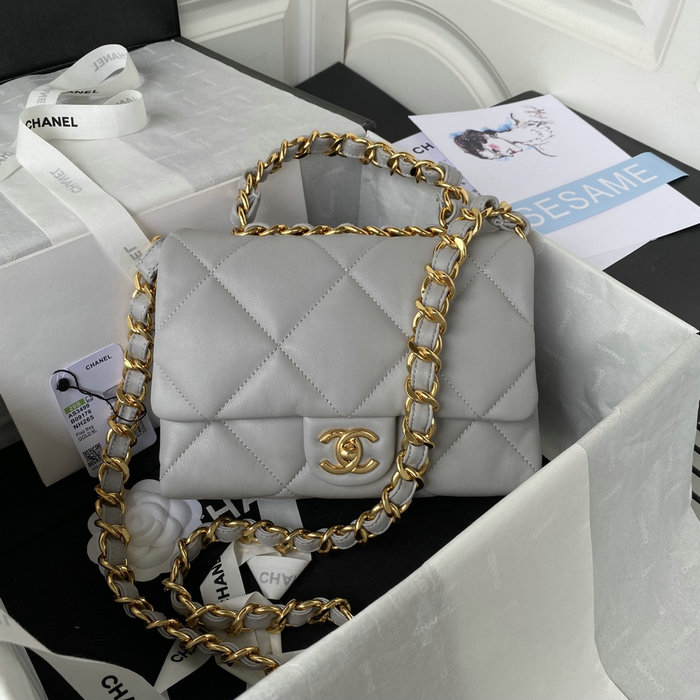 Chanel Lambskin Flap Shoulder Bag Grey AS3499