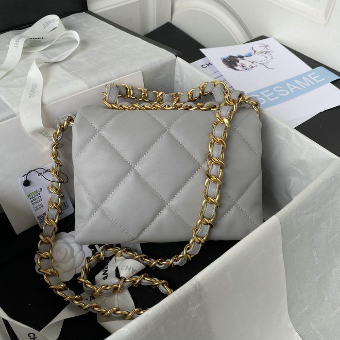 Chanel Lambskin Flap Shoulder Bag Grey AS3499