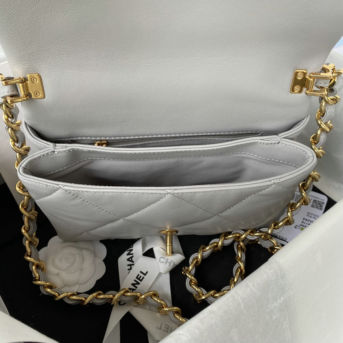 Chanel Lambskin Flap Shoulder Bag Grey AS3499