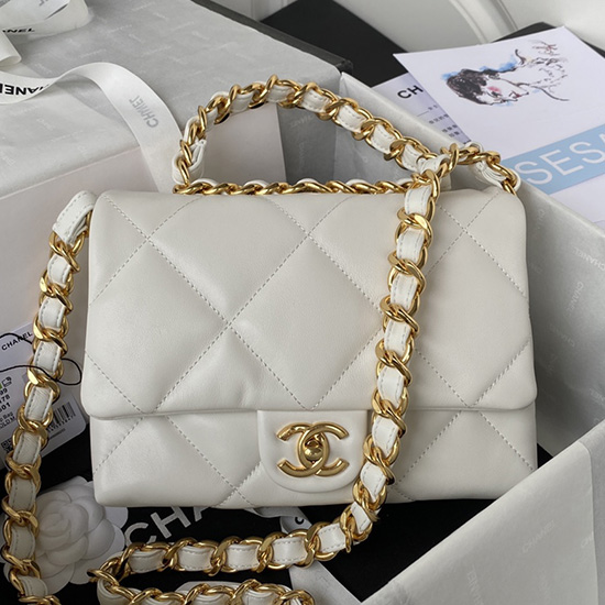 Chanel Lambskin Flap Shoulder Bag White AS3499