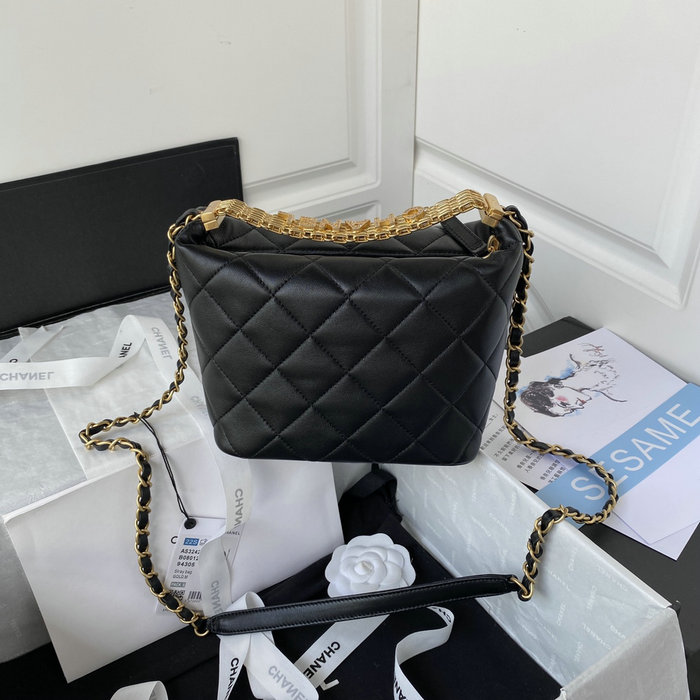 Chanel Lambskin Hobo Bag Black AS3242