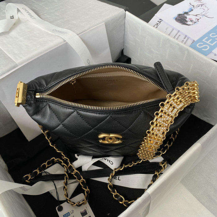 Chanel Lambskin Hobo Bag Black AS3242