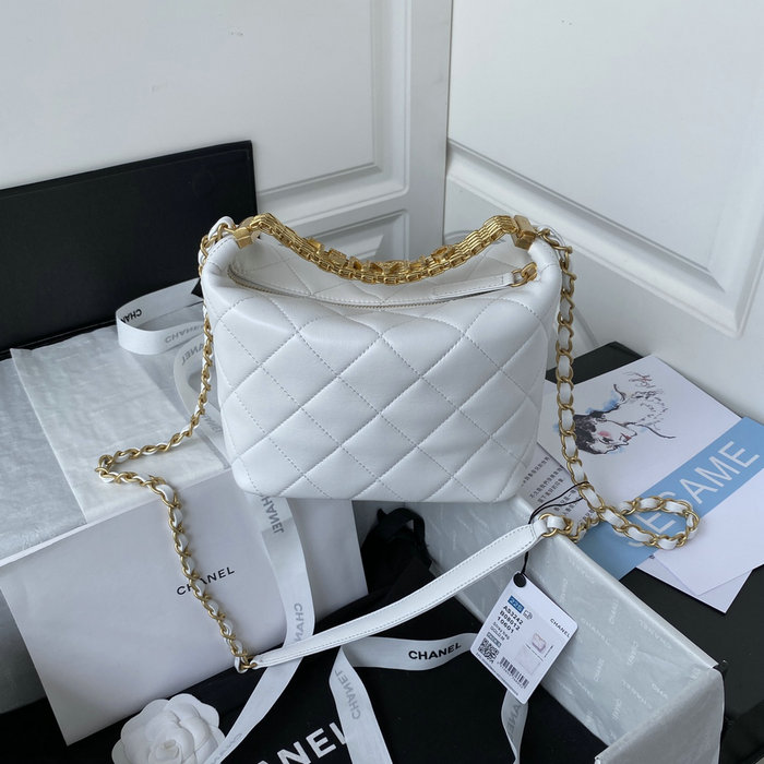 Chanel Lambskin Hobo Bag White AS3242