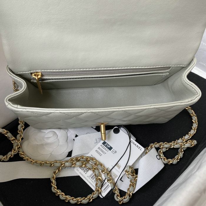 Chanel Lambskin Mini Flap Bag with Top Handle Grey AS2431