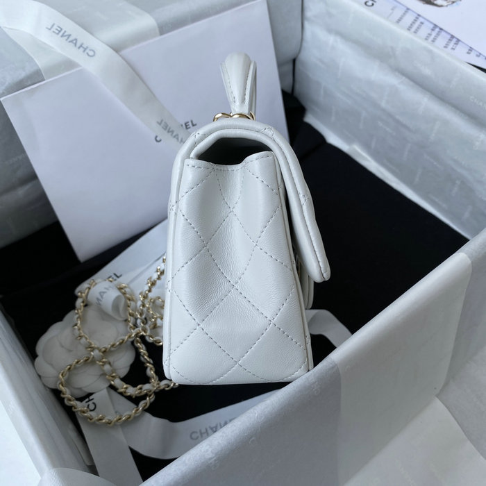 Chanel Lambskin Mini Flap Bag with Top Handle White AS2431