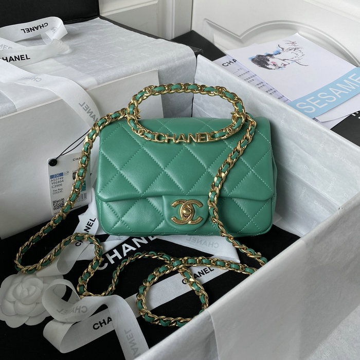 Chanel Lambskin Small Shoulder Bag Green AS3749