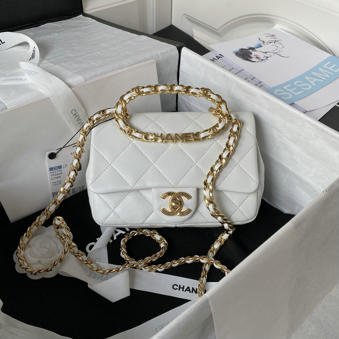 Chanel Lambskin Small Shoulder Bag White AS3749