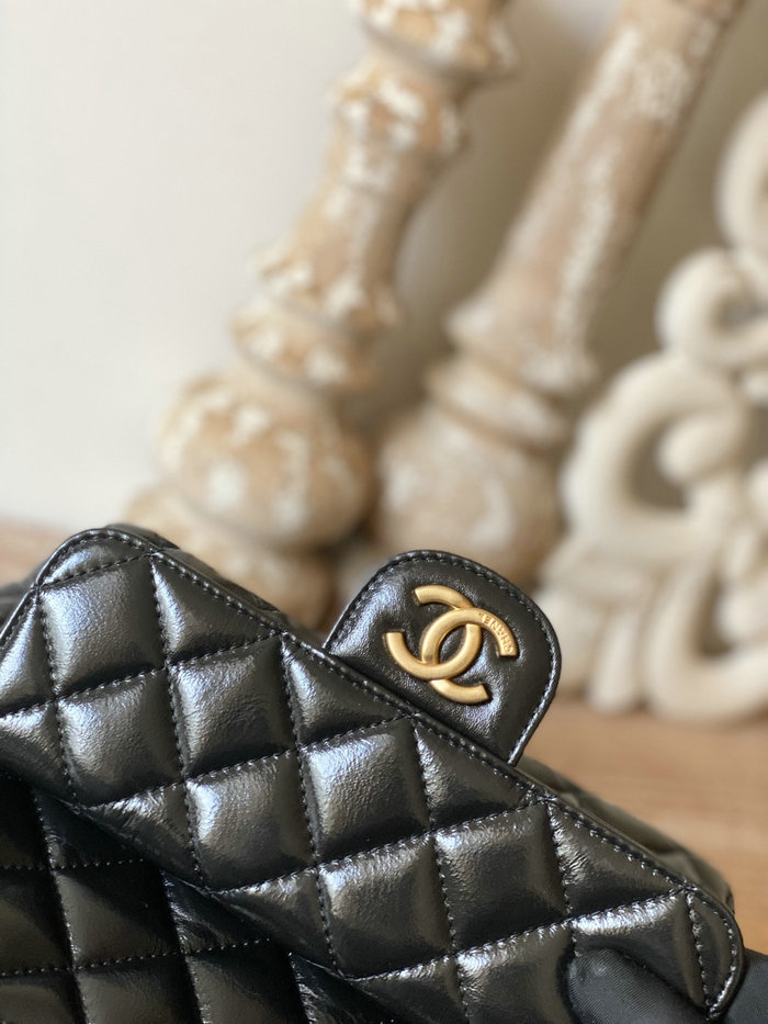 Chanel Shiny Crumpled Calfskin Hobo Bag Black AS3690