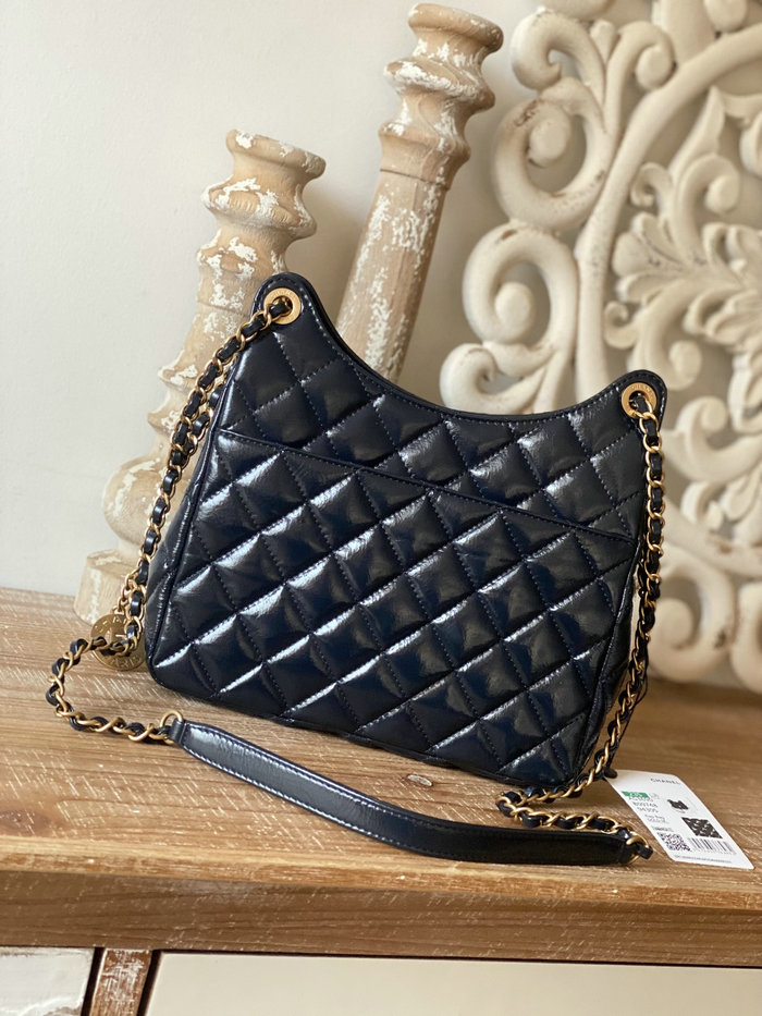 Chanel Shiny Crumpled Calfskin Hobo Bag Blue AS3690