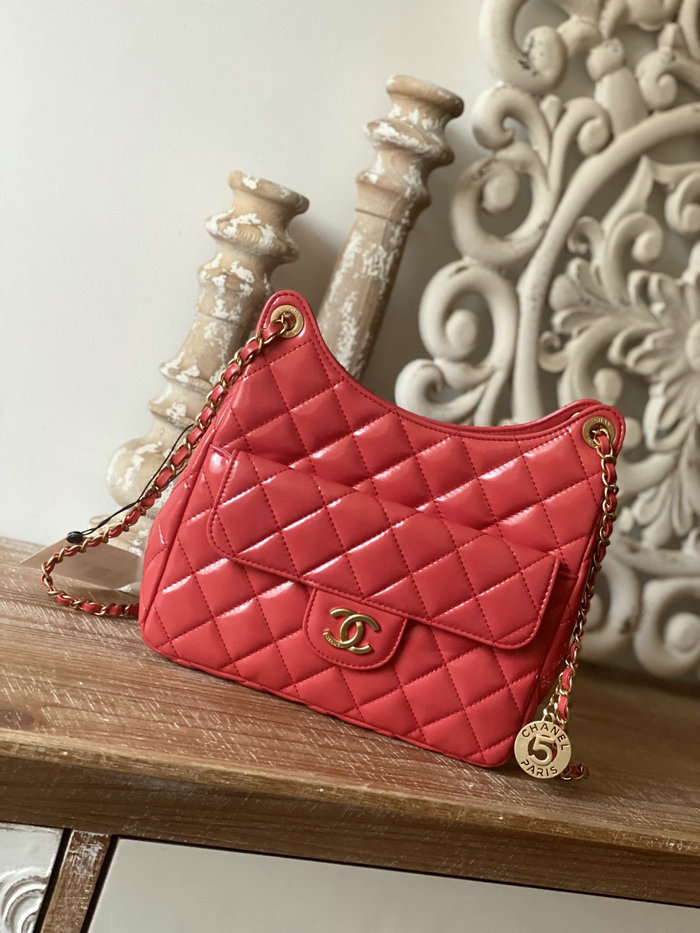 Chanel Shiny Crumpled Calfskin Hobo Bag Pink AS3690