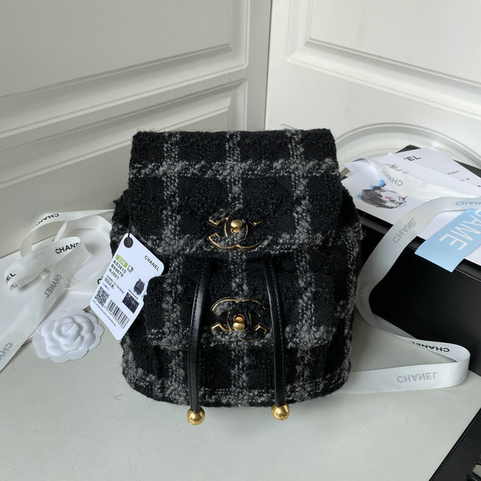 Chanel Tweed Backpack Black AS3615