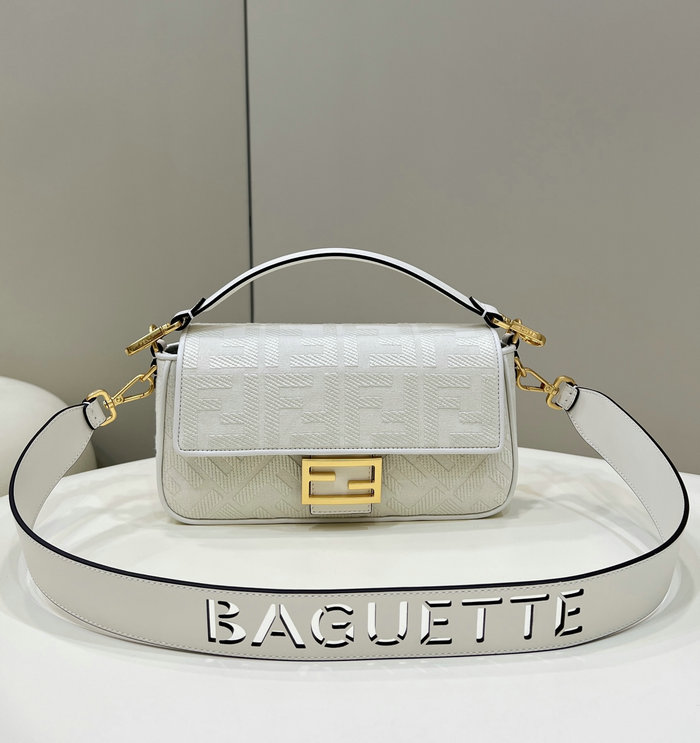 Fendi Baguette FF Canvas Bag White F8598