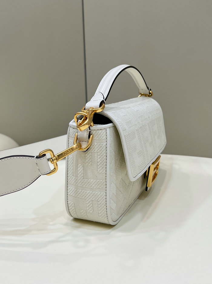 Fendi Baguette FF Canvas Bag White F8598