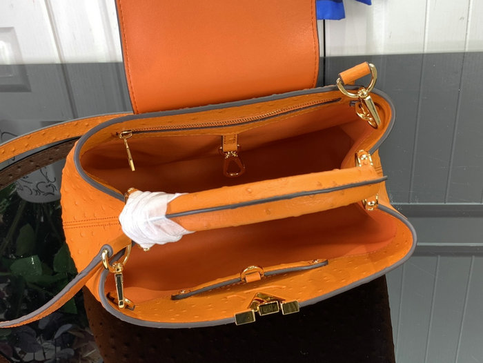 Louis Vuitton Embossed Ostrich Capucines Orange N93419