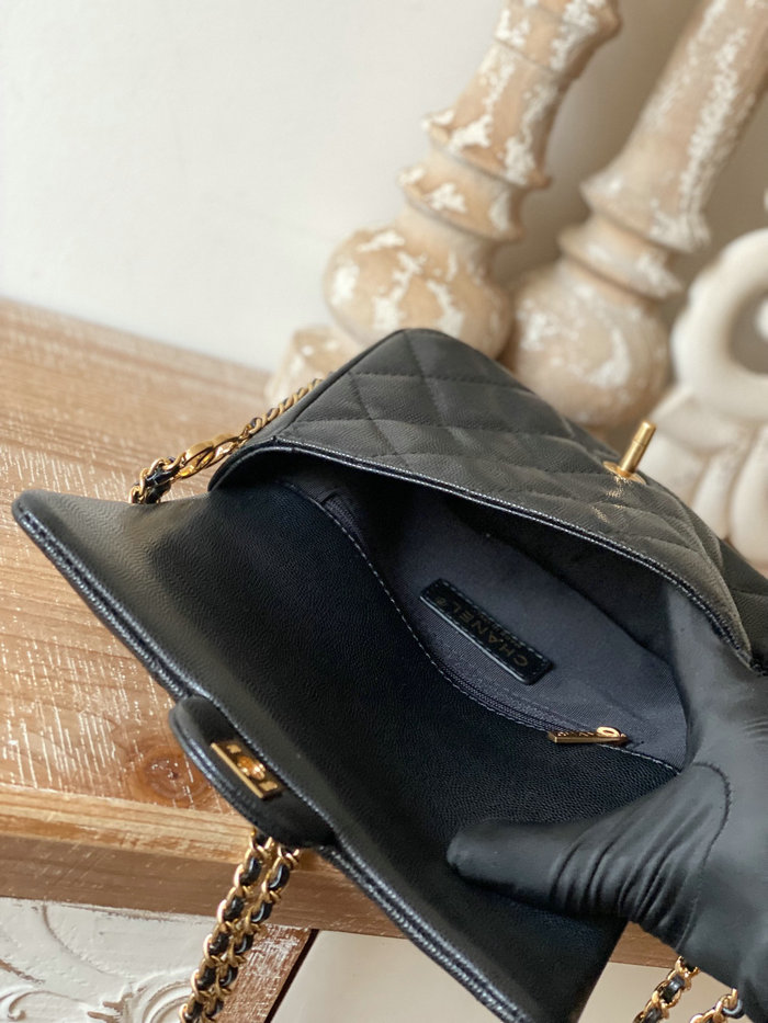 Small Chanel Grained Calfskin Flap Bag Black AS3757