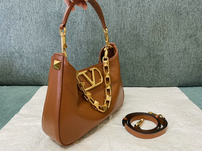 Valentino Garavani Nappa Stud Sign Hobo Bag Brown V0570