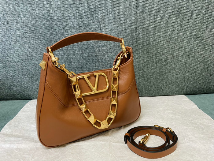 Valentino Garavani Nappa Stud Sign Hobo Bag Brown V0570