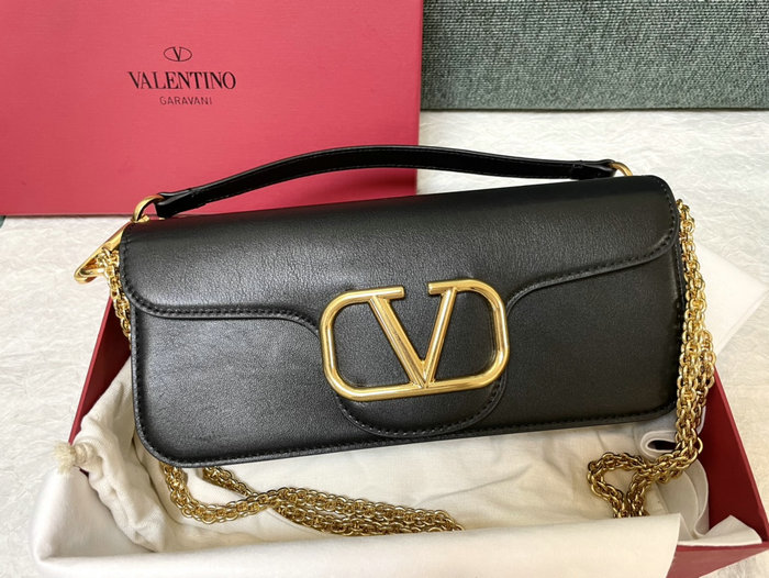 Valentino Loco Calfskin Shoulder Bag Black V1133L