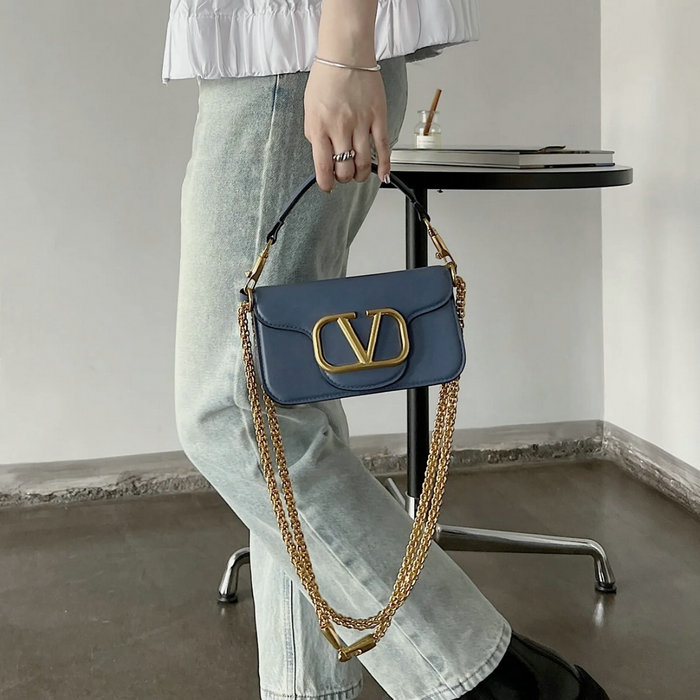 Valentino Loco Calfskin Shoulder Bag Blue V1133L