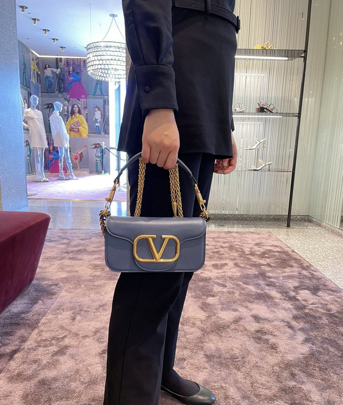 Valentino Loco Calfskin Shoulder Bag Blue V1133L