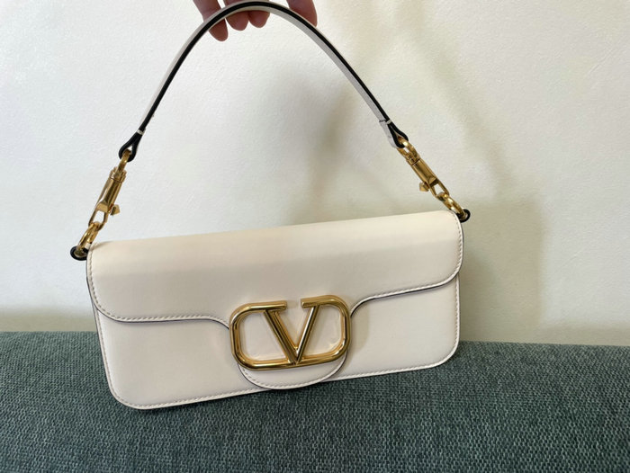 Valentino Loco Calfskin Shoulder Bag White V1133L