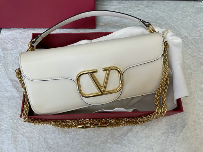 Valentino Loco Calfskin Shoulder Bag White V1133L