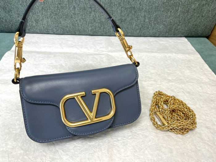 Valentino Loco Small Calfskin Shoulder Bag Blue V1133S