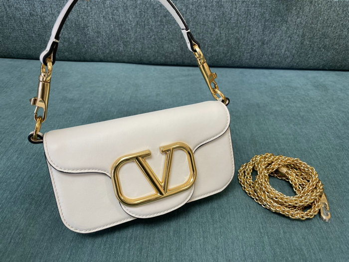 Valentino Loco Small Calfskin Shoulder Bag White V1133S