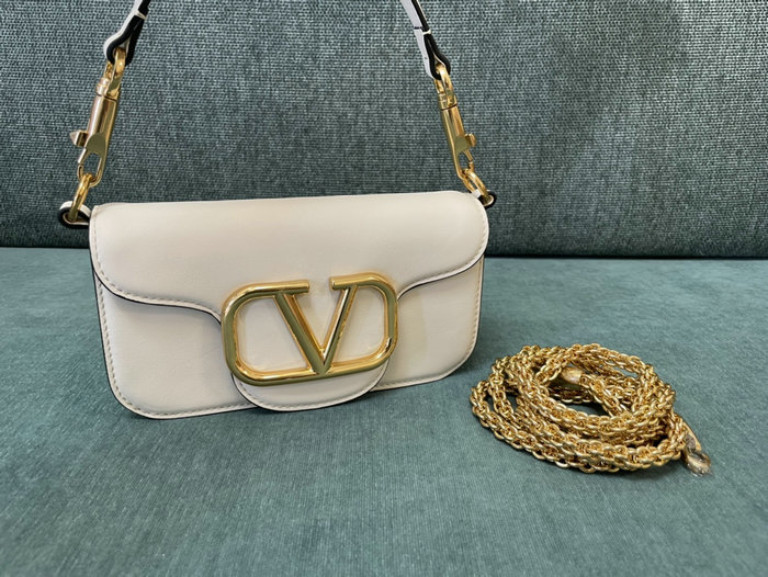 Valentino Loco Small Calfskin Shoulder Bag White V1133S