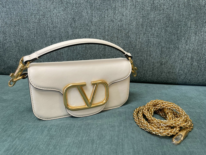 Valentino Loco Small Calfskin Shoulder Bag White V1133S
