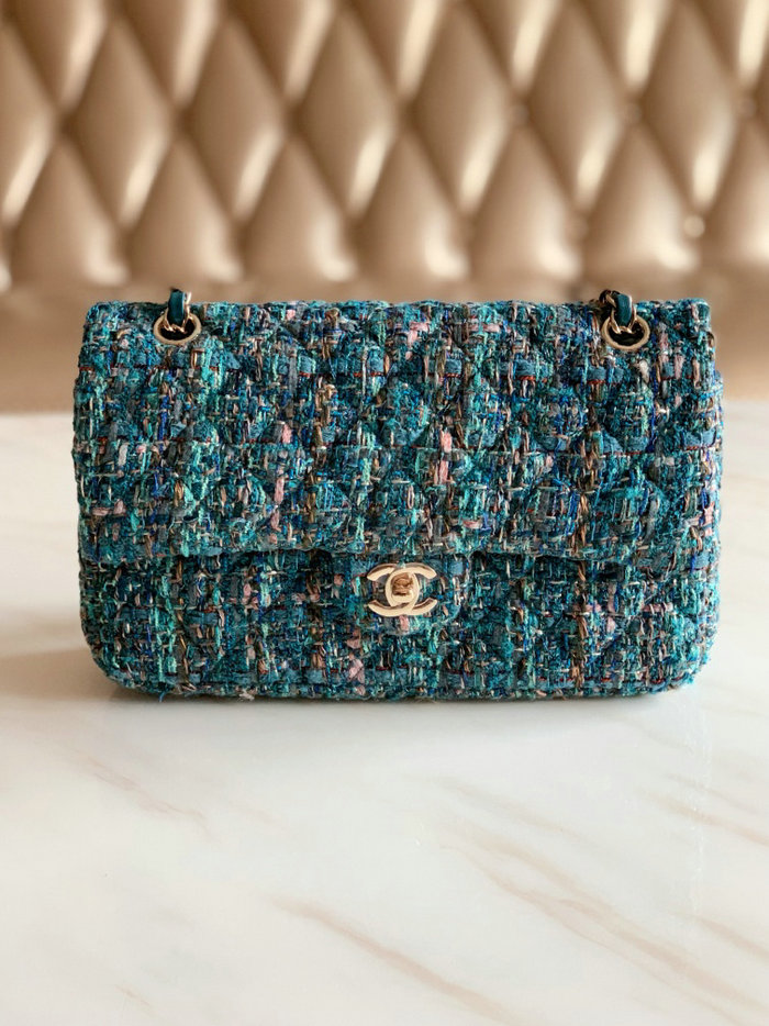 Chanel Tweed Medium Flap Bag Blue CF1112