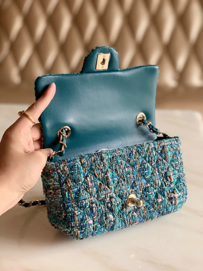 Chanel Tweed Small Flap Bag Blue CF69905