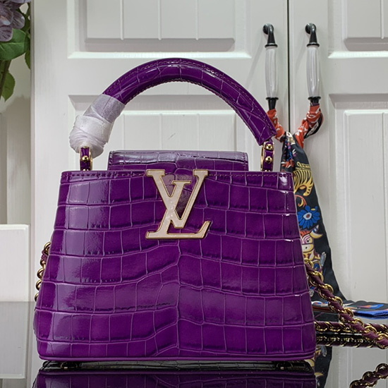 Louis Vutton Embossed Crocodile Capucines Mini Purple N81190