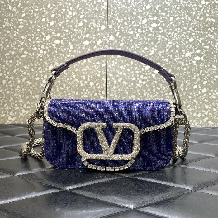 Valentino Loco Embroidered Small Shoulder Bag Blue V5032